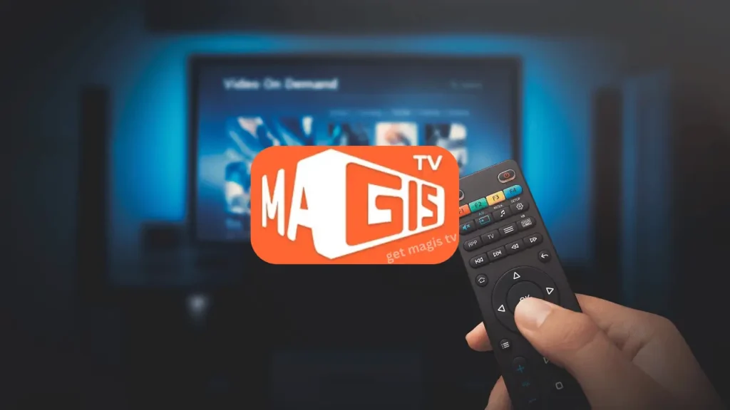 ¿Qué es Magis TV APK? Imagen muestra el logo de Magis TV y un televisor con contenido bajo demanda.